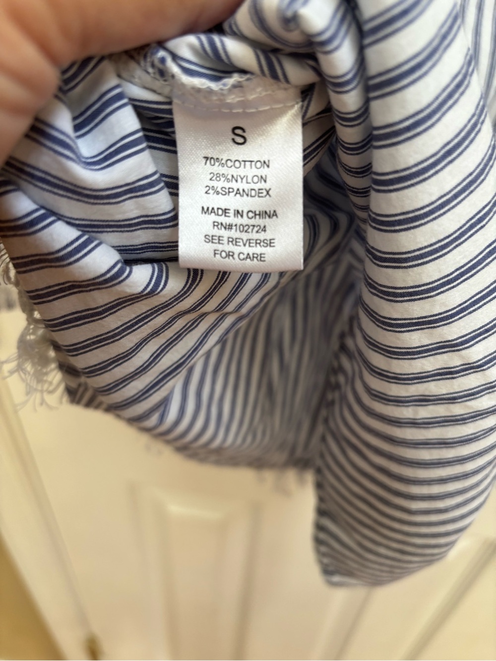 Woman’s Light Blue Striped Lace-Trim Top w/ Back Tie, Size S, EUC - Picture 4 of 5